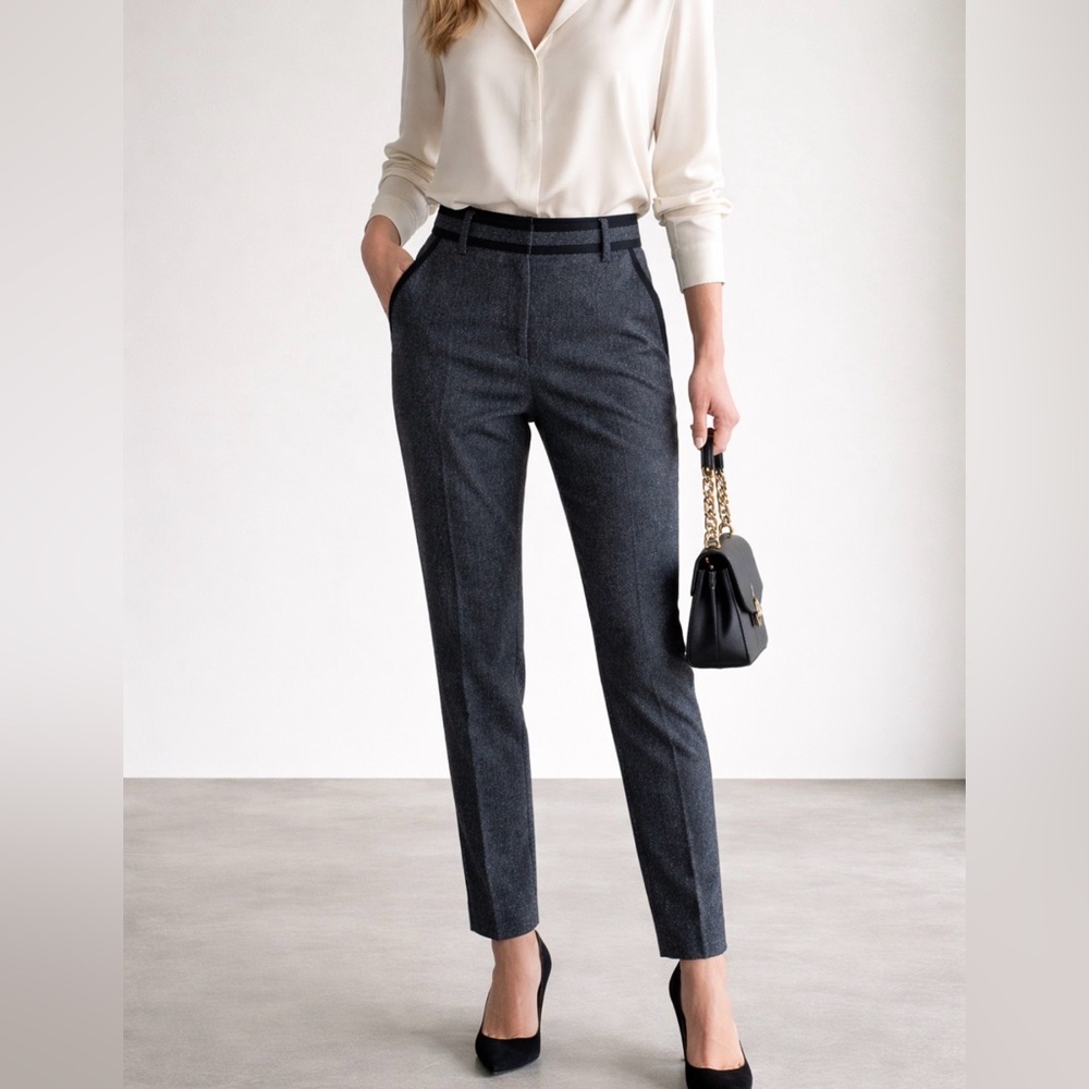 THE FOLD Tailored Herringbone Trousers – UK 8 / US 4 – Wool Silk Blend